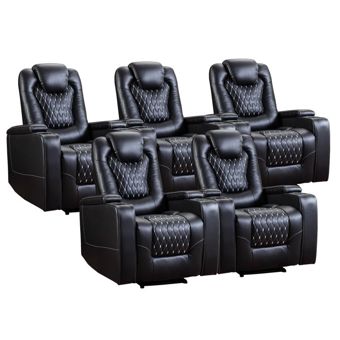 Latitude Run® 35'' Leather Home Theater Recliner Seats with Cup Holders